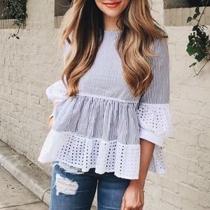 Eyelet Striped Blouse